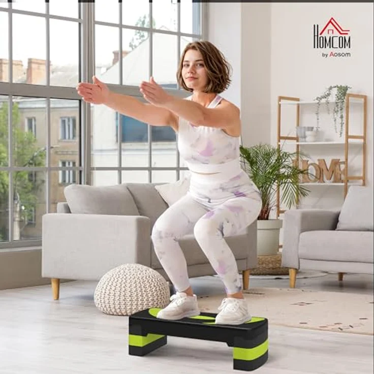 HOMCOM Stepper Aerobic-Stepper höhenverstellbar mit 3 Stufen, Fitness Heimtrainer für Indoor und Outdoor, Schwarz+Grün – Bild 2