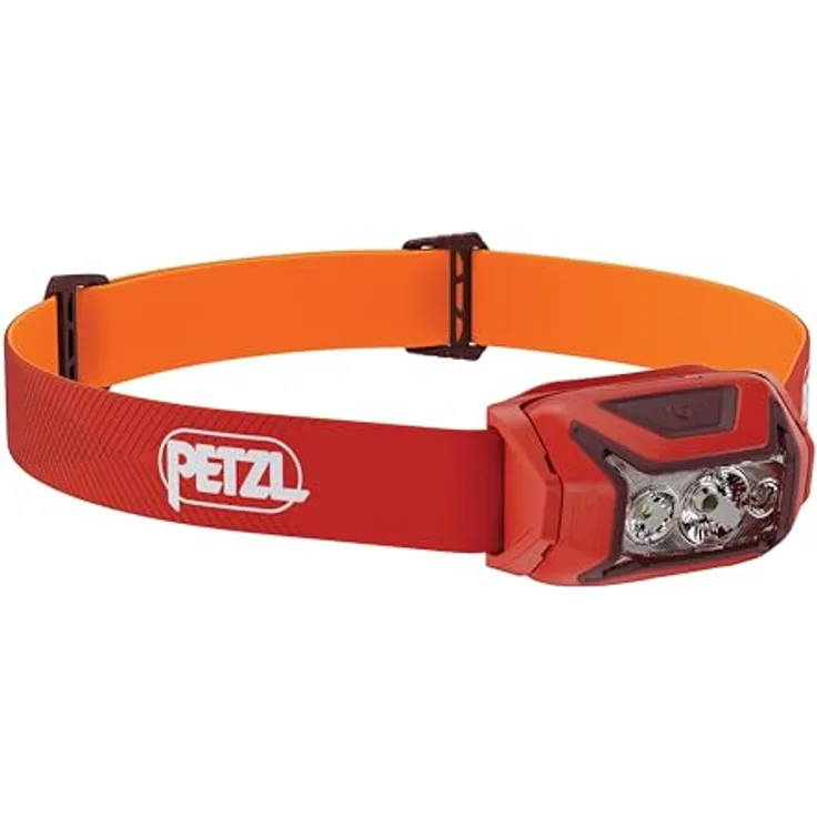 PETZL ACTIK LAMP Red, Stirnlampe mit 450 Lumen Leuchtkraft, 3 Leuchtstufen und kompaktem Design