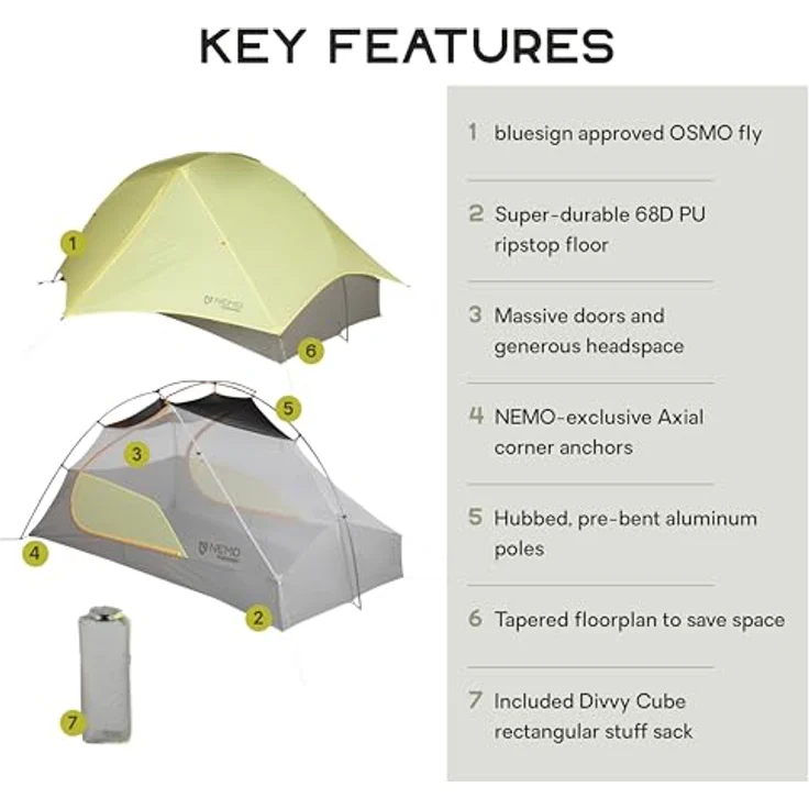 Nemo Equipment Mayfly Osmo 2P, ultraleichtes Kuppelzelt für 2 Personen, 1.37 kg, wetterbeständig mit PU-Beschichtung – Bild 2
