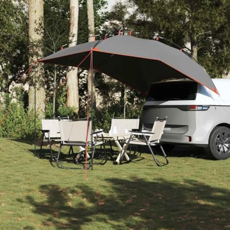 vidaXL Autozelt Grau und Orange, Wasserdichtes Zelt für Camping und Reisen, Einfacher Aufbau, Stabil mit Metallheringen – Bild 2