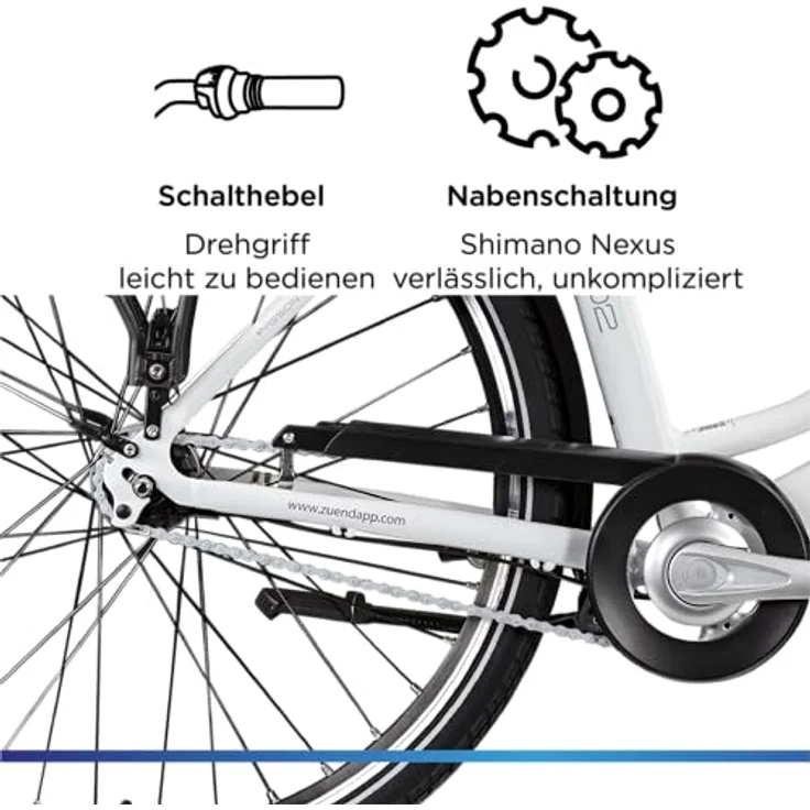 Zündapp Z502 City E-Bike, 28 Zoll, 7-Gang, 522 Wh, Vorderradmotor, weiß/lila – Bild 8