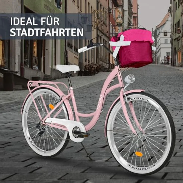 Milordbikes City-Fahrrad, Pink, 46 cm, leichtes Metall, mit hinterem Träger und hochwertigen Aluminiumfelgen – Bild 6