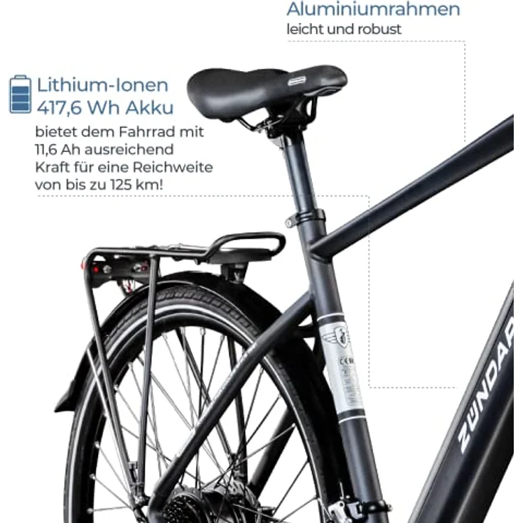 ZÜNDAPP Z810 Ebike Herren 28 Zoll Trekkingfahrrad | E-Bike mit 24 Gängen und hydraulischen Scheibenbremsen, schwarz, 52 cm – Bild 5