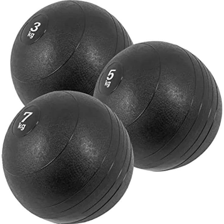 GORILLA SPORTS® Slamball-Set Gummi Schwarz 15 kg – 3 Medizinbälle Schwarz 3 kg + 5 kg + 7 kg