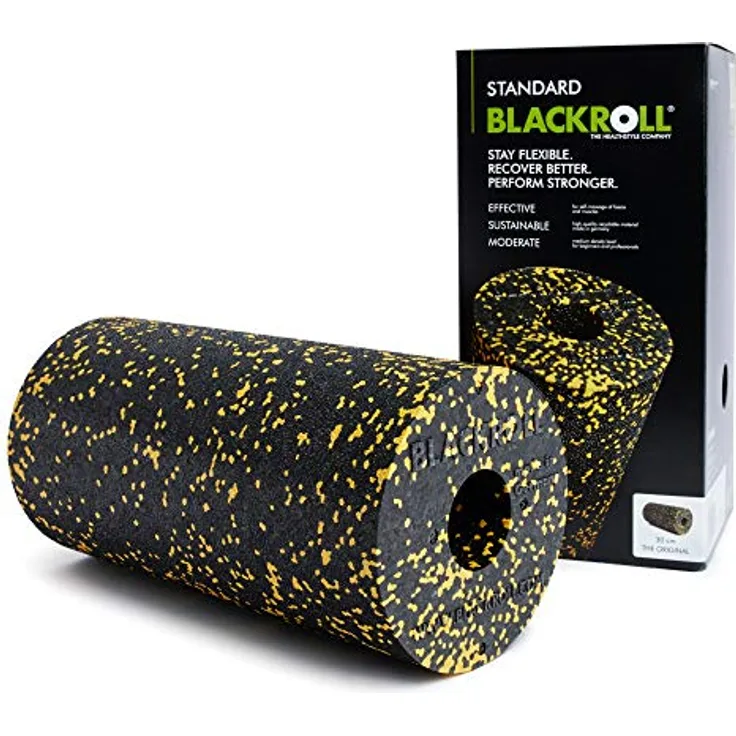 BLACKROLL® STANDARD Faszienrolle (30 x 15 cm), Fitness-Rolle zur Selbstmassage, mittlere Härte, Schwarz/Gelb, Made in Germany