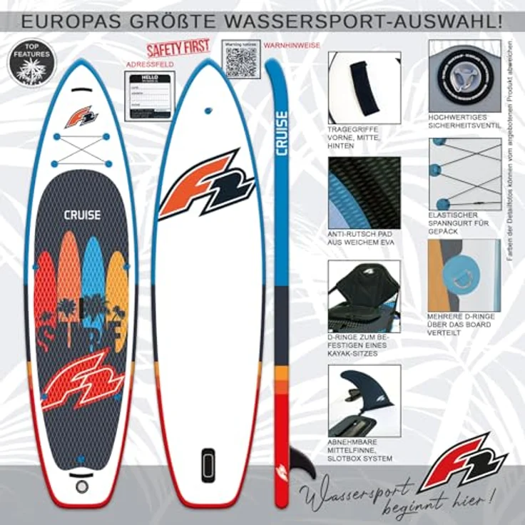 F2 Stand up Paddle Board CRUISE - HFT SUP 10,6, Navy, mit Heat Fusing Technology, stabiler Softfin-Ausstattung und Diamond Pad – Bild 2