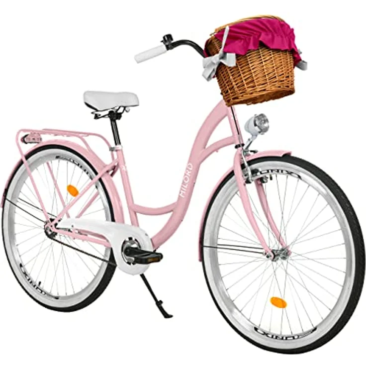 Milordbikes City-Fahrrad, Pink, 46 cm, Metallrahmen, Freizeit- und Sportbike mit Aluminiumfelgen und Trägersystem – Bild 1
