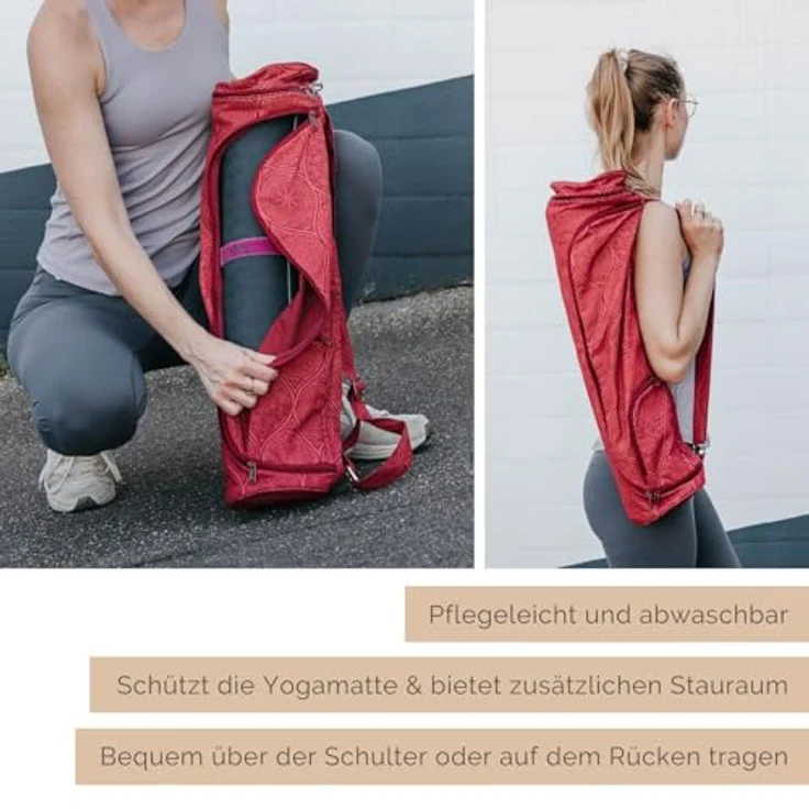 Bodhi Yogatasche ASANA Bag Cotton | Maharaja Collection | Yogamattentasche für Yogamatte & Zubehör | inkl. Außentaschen | 60 cm | Mayuri/dunkelrot – Bild 5