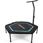 Fitness Trampolin Premium mit Klappfunktion und Haltestange für Indoor und Outdoor | mit Höhenverstellung 150 kg Belastbarkeit | Fitnessstudio oder zu Hause (Blau)
