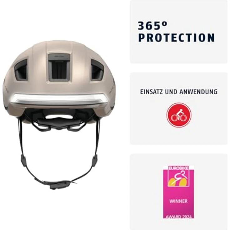 ABUS HYP-E Fahrradhelm mit Frontlicht, Rücklicht und Blinklicht - geeignet für E-Bikes und S-Pedelecs - Größe L, Beige – Bild 2