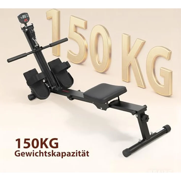 SPORTNOW Rudergerät für Zuhause, leise Rudermaschine mit Seilsystem, LCD-Display, ergonomischem Sitz, rutschfesten Pedalen, belastbar bis 150kg – Bild 5