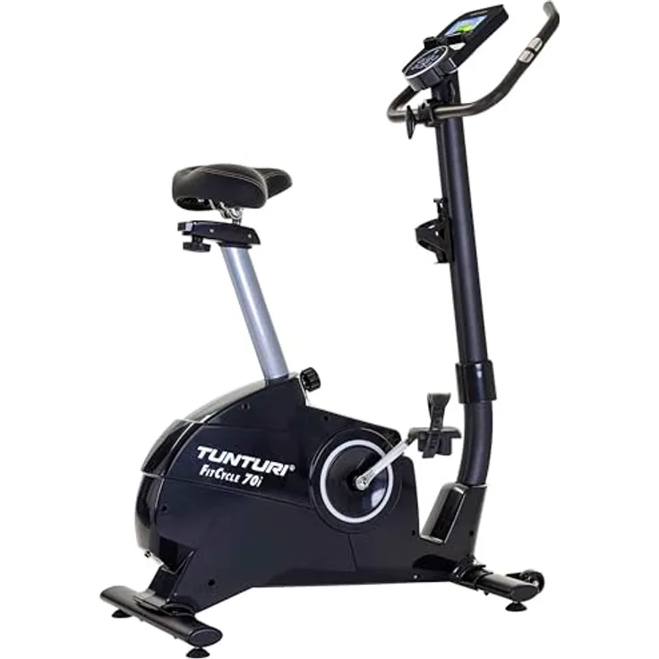 Tunturi FitCycle 70i Heimtrainer - Fitnessrad für zu Hause mit 32 Widerstandsstufen - Ergometer mit 20 Programmen - 150 kg Benutzergewicht - Tablet-Halterung und Transportrollen (Schwarz)