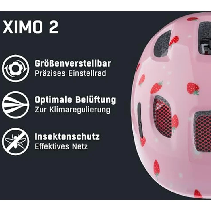ALPINA Ximo Fahrradhelm für Kinder, leicht und bruchfest, 360°-Fitsystem, Strawberry Gloss, Größe 45-49 – Bild 2