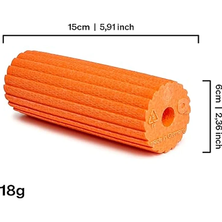 BLACKROLL® MINI FLOW Faszienrolle, 15 x 5 cm, handliche Massagerolle mit geriffelter Oberfläche, mittlere Härte, made in Germany, Orange – Bild 5