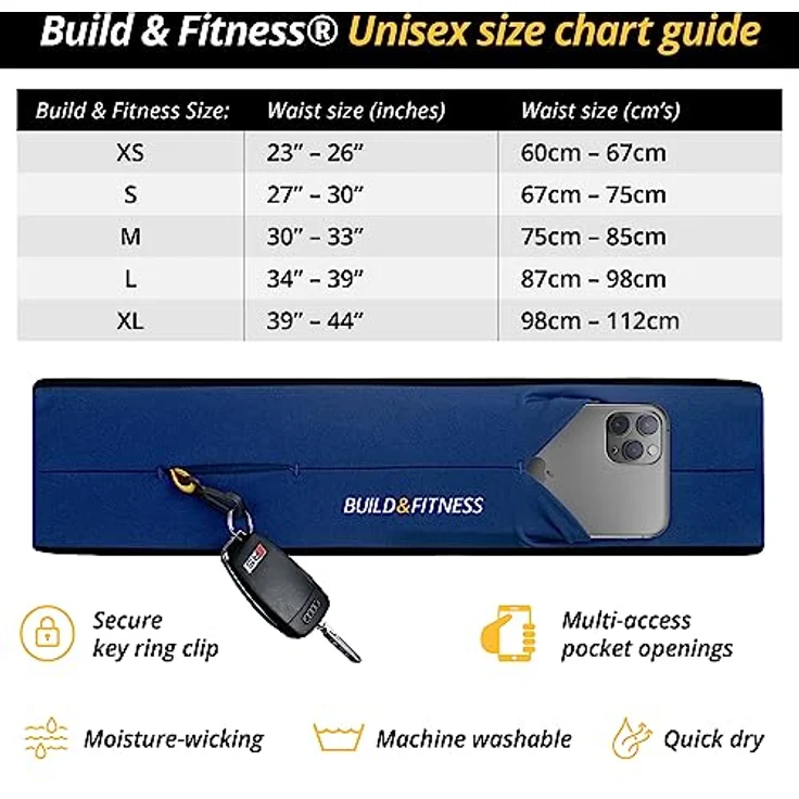 Build & Fitness Laufgürtel, Flip-Taille Gürteltasche mit Schlüsselclip und Handyhalterung, leicht und komfortabel, für alle Samsung- und iPhone-Modelle, unisex – Bild 4