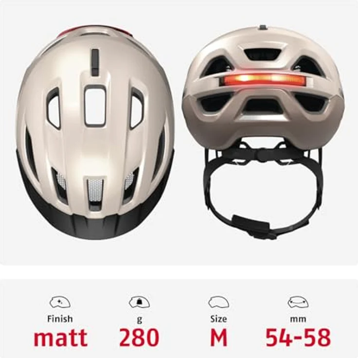 ABUS Stadthelm Urban-I 4.0 ACE, Fahrradhelm mit Licht und Zoom Spin Verstellsystem, Größe M, beige – Bild 3