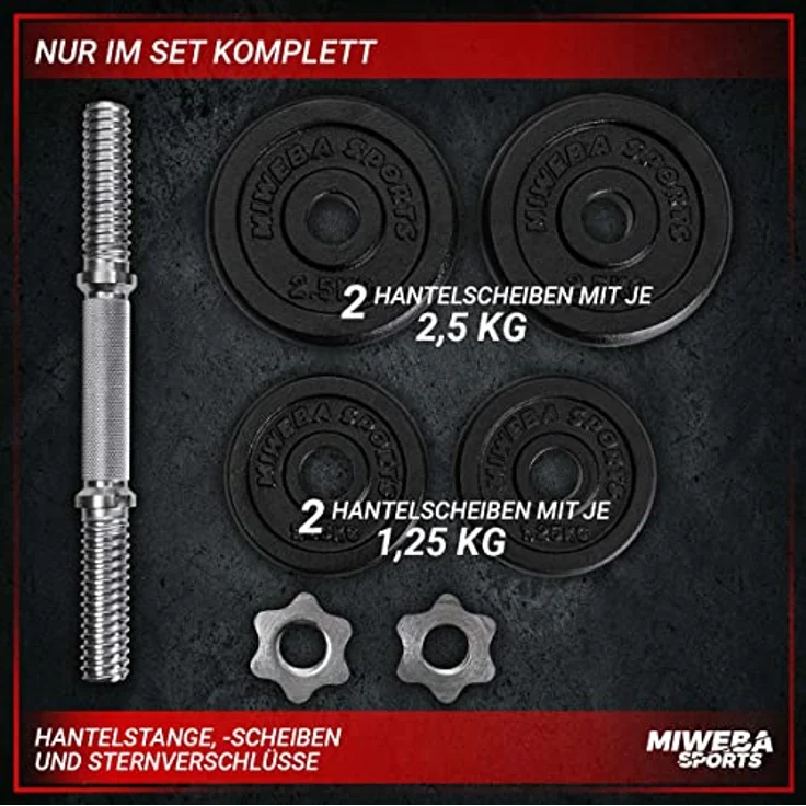 Miweba Sports Hantelset MKH110 | 10kg - 𝐏𝐫𝐨𝐟𝐢 Einzelhantel - Hanteln für Frauen und Männer - Hantel Set - Gusseisen Kurzhantelset - Kurzhantel - Griff ergonomisch - Gewichte (1x 10kg) – Bild 3