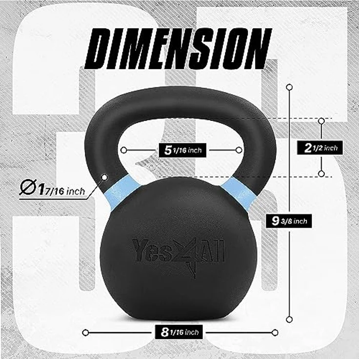 Yes4All QCG3 Pulverbeschichtetes Kettlebell aus Gusseisen, 16 kg – Bild 2