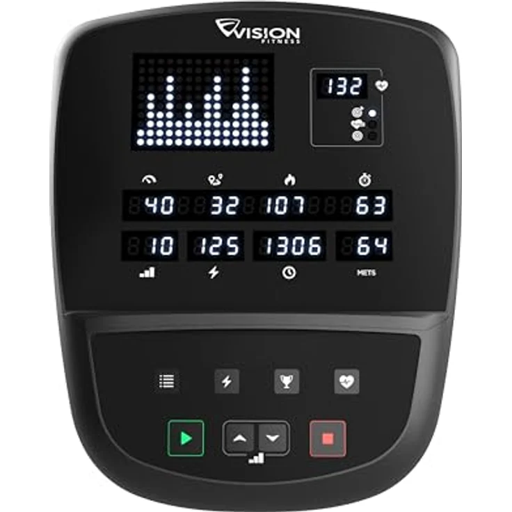 Vision Fitness U60 Ergometer, stromloser Generatorbetrieb, multipositionslenker mit Handpulssensoren, wattgesteuert bis 250 Watt, LED-Konsole – Bild 2