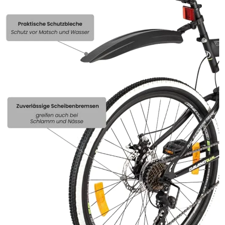 Galano Volt DS Mountainbike Fully, 26 Zoll, 21 Gang, für Jugendliche ab 160 cm, Farben: weiß/grün, schwarz/grün, schwarz/rot – Bild 6
