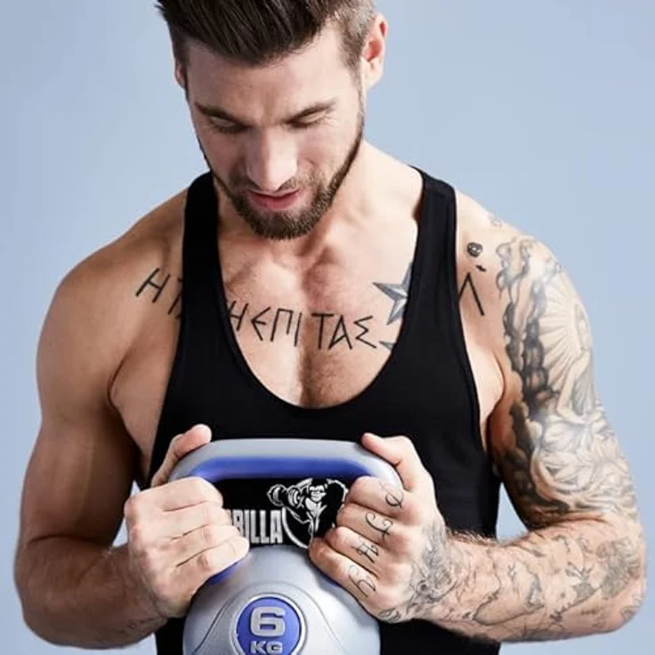 GORILLA SPORTS® Kettlebell - 2kg, 3kg, 4kg, 5kg, 6kg, 8kg, 10kg, 12kg, 14kg, 16kg, 18kg, 20kg Gewichte, Einzeln/Set, mit/ohne Ablage, Kunststoff - Kugelhantel, Schwunghantel, Kugelgewicht – Bild 4