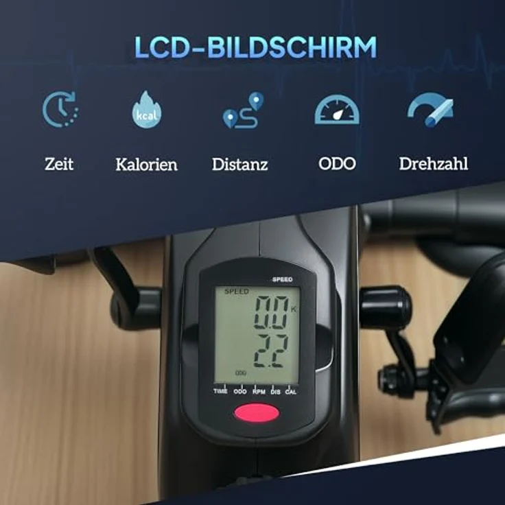 SPORTNOW Pedaltrainer, Heimtrainer mit 8 Stufen Magnetwiderstand, LCD-Display, tragbar, Schwarz – Bild 5