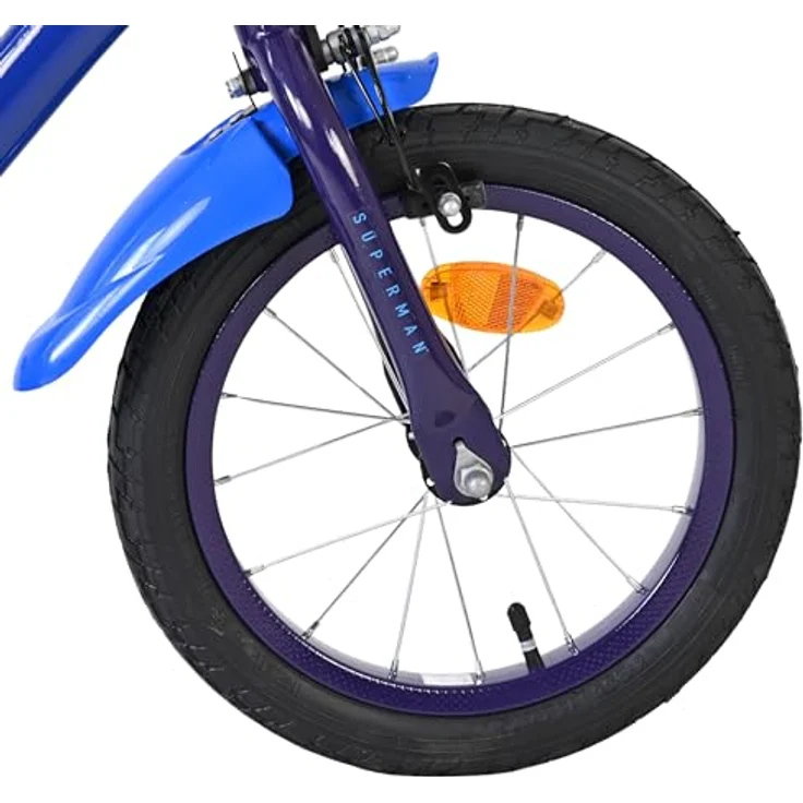 Volare Superman, Kindervelo 14 Zoll, stabiler Metallrahmen, dunkelblau, mit Handbremse und abnehmbaren Stützrädern – Bild 10