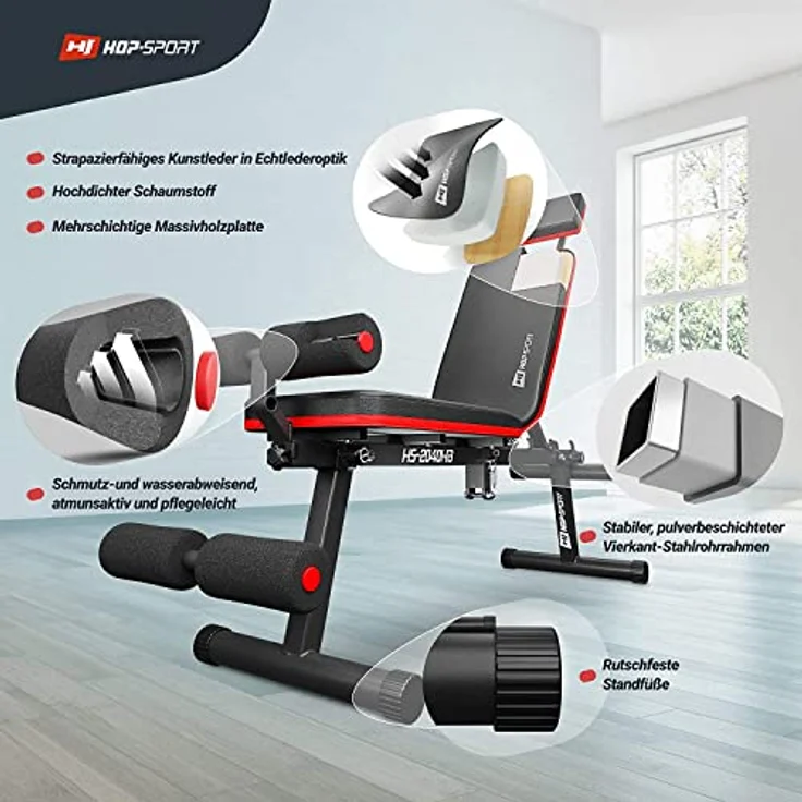 Hop-Sport klappbare Hantelbank HS-2040 - multifunktions Trainingsbank perfekt für Bankdrücken oder Ganzkörpertraining – Bild 5