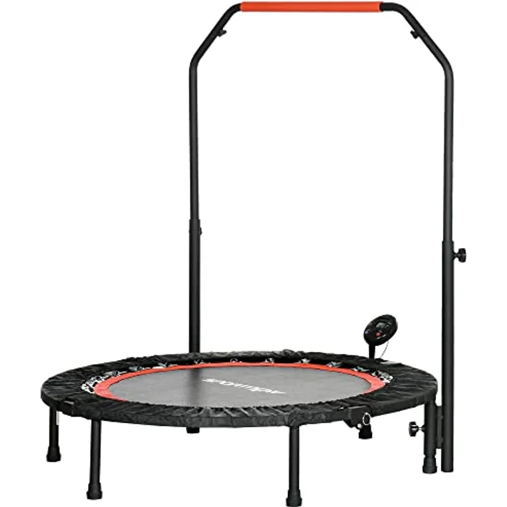 SPORTNOW 102 cm Fitness-Trampolin, Faltbares Mini-Trampolin mit 4-Fach Höhenverstellbarer Haltegriff, LCD-Monitor, Fitness-Rebounder für Erwachsene, Kinder, bis 100 kg