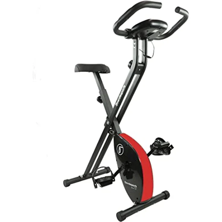 Fjoerdesports faltbarer Fahrradtrainer, Heimtrainer, Fitnessfahrrad LCD Trainingscomputer, klappbarer Hometrainer, inklusive Pulsmessung, maximales Benutzergerwicht 110 kg, 8 Widerstandsstufen (Rot) – Bild 1