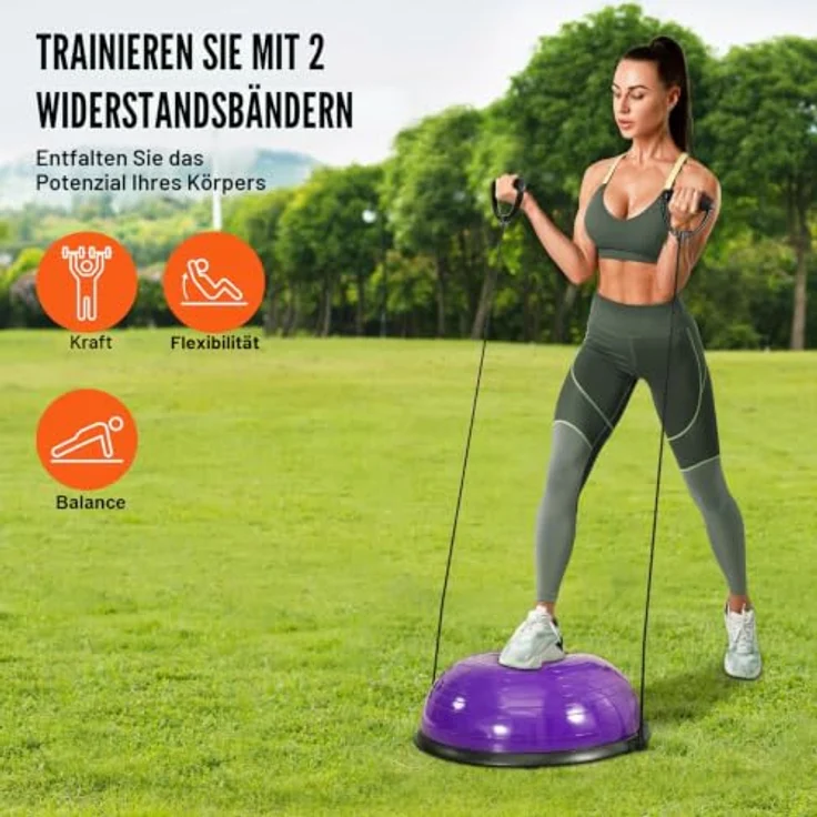 VEVOR Halb-Gymnastikball-Trainer, 23 Zoll Balance-Ball mit Widerstandsbändern und Fußpumpe, 660 lbs Stabilitätsball für ganzheitliches Training im Heim-Fitnessstudio – Bild 3