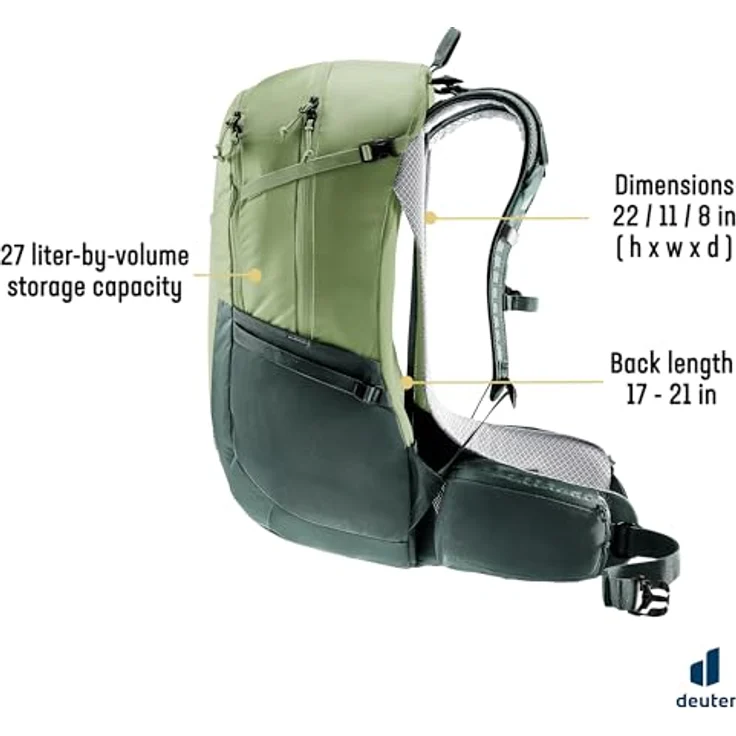 deuter Futura 27 Wanderrucksack, Aircomfort Netzrücken-System, elastischer Federstahlrahmen, Vorrichtung für Trinksystem, gepolsterte Hüftflossen, grau – Bild 3
