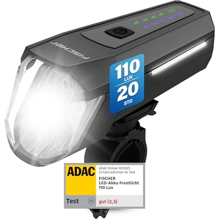 Fischer Fahrrad LED-Frontlicht 110 Lux, mit Sensormodus, Leuchtweiteneinstellung, bis zu 20 Stunden Leuchtdauer, schwarz – Bild 2