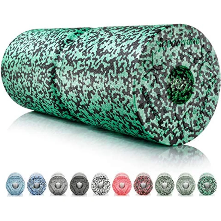 BODYMATE Faszienrolle CARE, Mittel-Hart mit umlaufender Rille zur Wirbelsäulen-Entlastung, Schwarz/Grün, 35x14cm, inkl. E-Book mit 25 Übungen – Bild 1