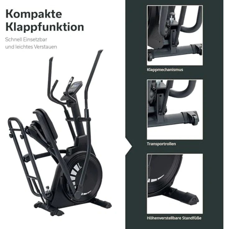 Skandika Crosstrainer Carbon P23 | Ellipsentrainer für Zuhause, klappbar, 23 Programme, App kompatibel, bis 135 kg, 16 Widerstandsstufen | Fitnessgerät für Ausdauertraining – Bild 3