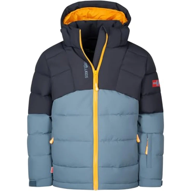 Trollkids Kid's Gryllefjord Jacket, wasserdichte Skijacke für Mädchen mit isolierender Füllung, abnehmbarer Kapuze, Blau, Größe 164 – Bild 4