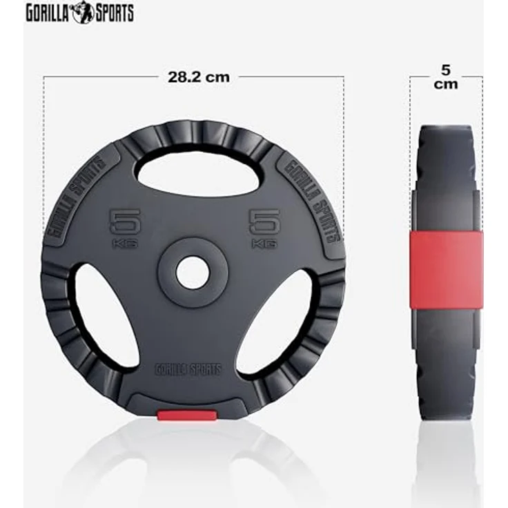 GORILLA SPORTS® Hantelscheiben - Einzeln/Set, 1,25kg, 2,5kg, 5kg, 10kg, 15kg, 17,5kg, 27,5kg, 30kg Gewichte, 30/31mm Bohrung, Tri-Grip, Kunststoff - Gewichtsscheiben, Hantelscheiben-Set – Bild 3