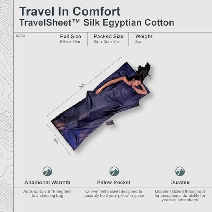 Cocoon TravelSheet, Leichter Schlafsack aus Seide-Baumwolle (220 cm), temperaturausgleichend, inkl. Kissenfach, Klettverschluss – Bild 5