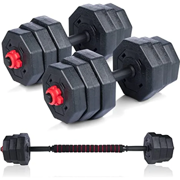 UMBRO Hanteln Set 19-Teilig - Verstellbare Kurz- und Langhanteln in Schwarz/Rot - Gewichte von 1.25 KG, 1.5KG und 2KG - Kunststoff