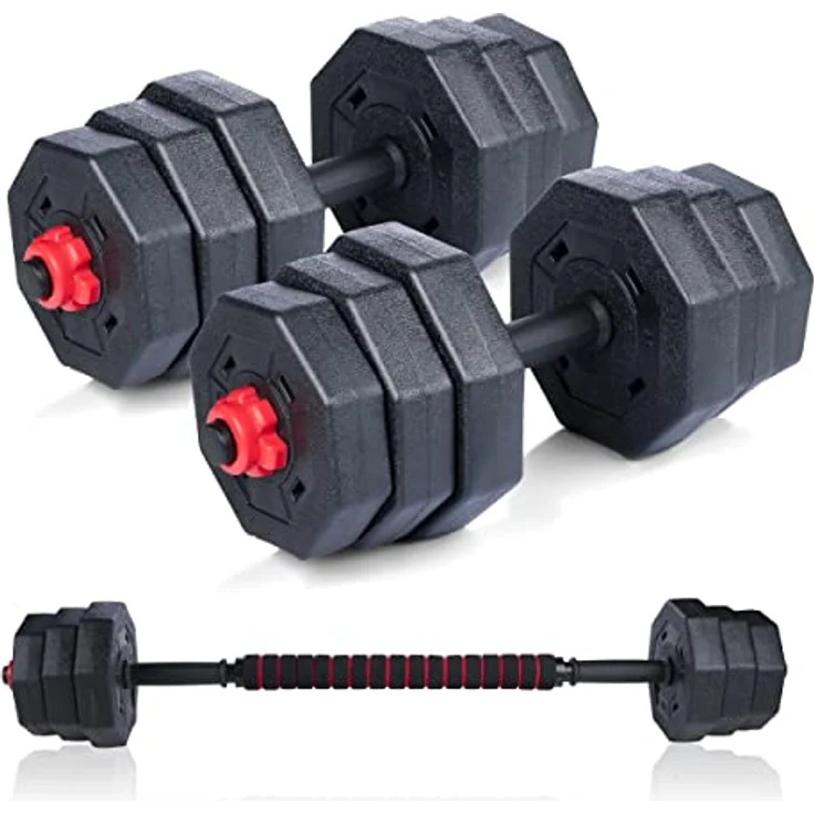 UMBRO Hanteln Set 19-Teilig - Verstellbare Kurz- und Langhanteln in Schwarz/Rot - Gewichte von 1.25 KG, 1.5KG und 2KG - Kunststoff – Bild 1