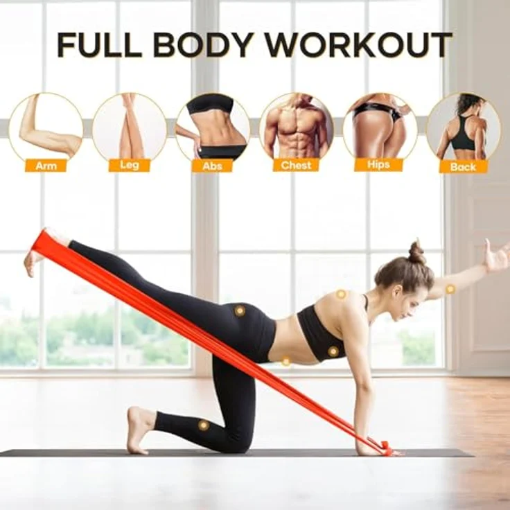 Fokky Fitnessbänder 4er-Set, 2M Resistance Bands mit 4 Widerstandsstufen (Grün, Gelb, Rot, Blau), Gummiband für Muskelaufbau, Yoga und Pilates für Männer und Frauen – Bild 3