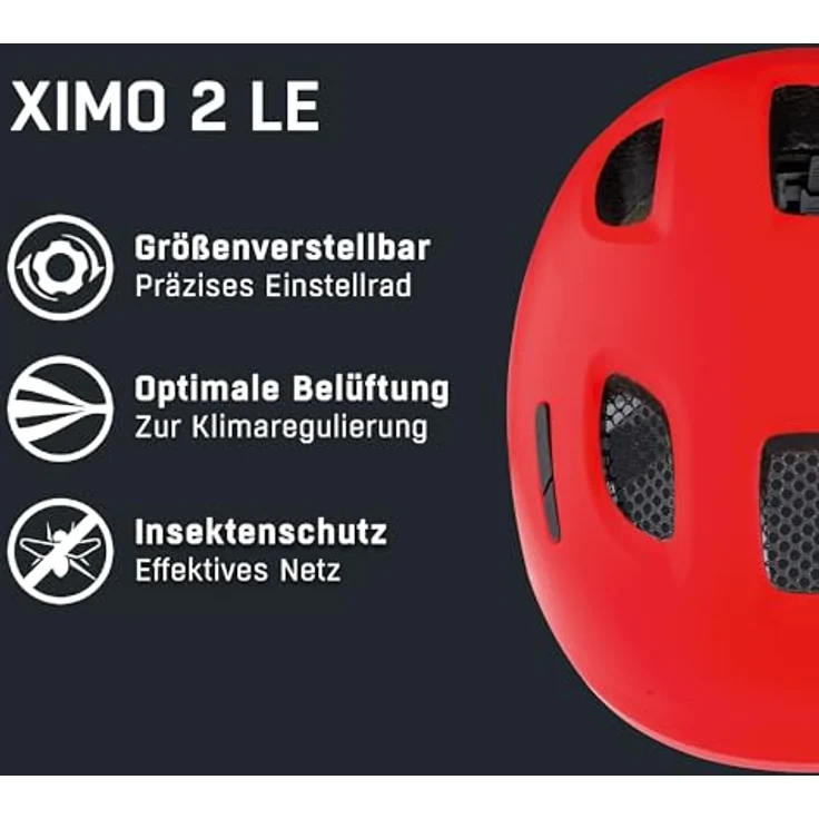 ALPINA Ximo 2 L.E. Fahrradhelm für Kinder, leicht und bruchfest, mit optionalem LED-Licht, neon red matt, 45-49 – Bild 2