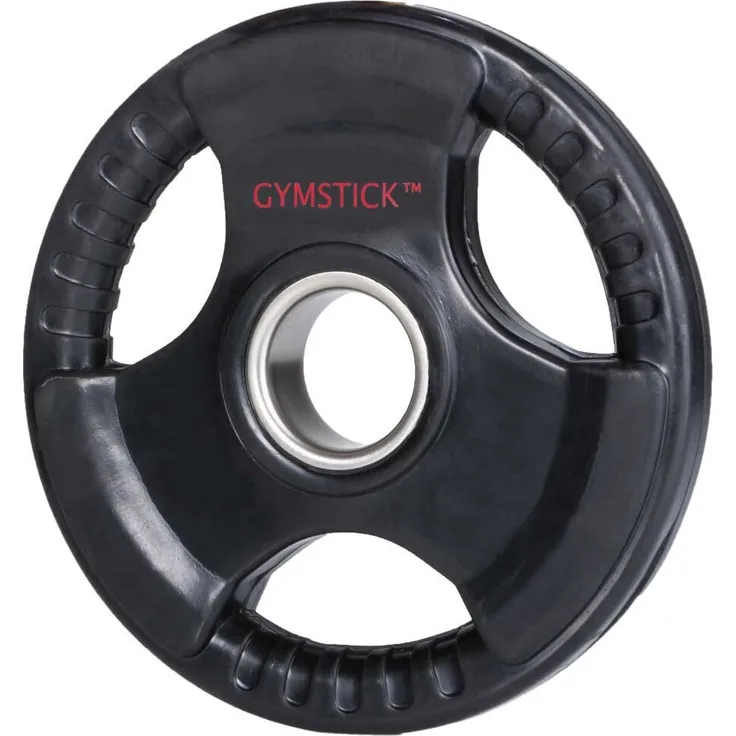 Gymstick Rubber 15kg Hantelplatte, Gummi-beschichtete Gewichtsscheibe mit Tragegriffen, Schwarz