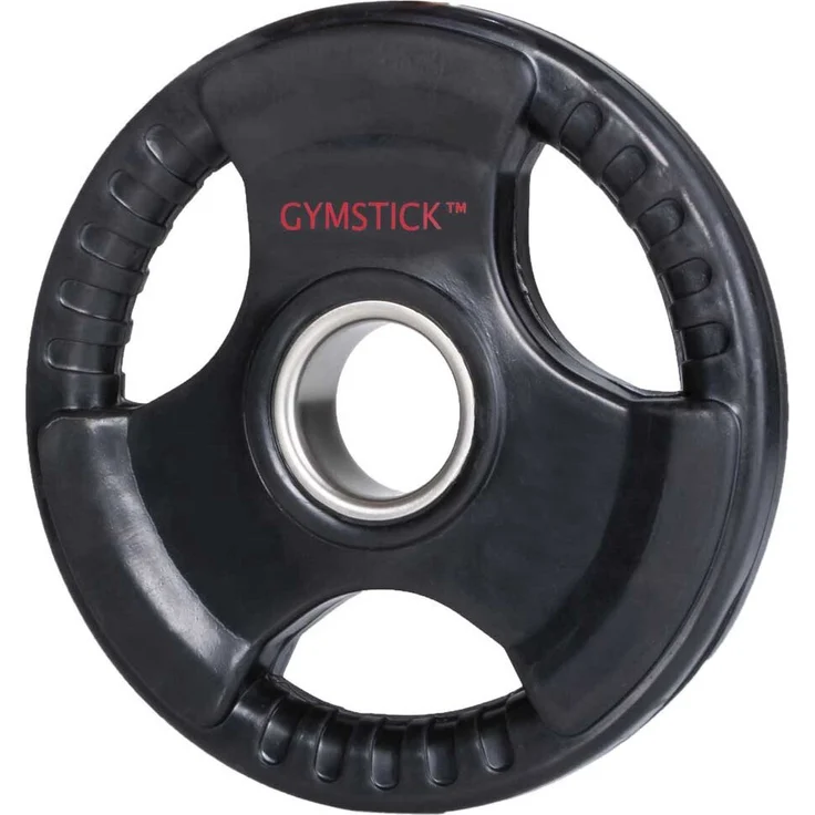 Gymstick Rubber 15kg Hantelplatte, Gummi-beschichtete Gewichtsscheibe mit Tragegriffen, Schwarz