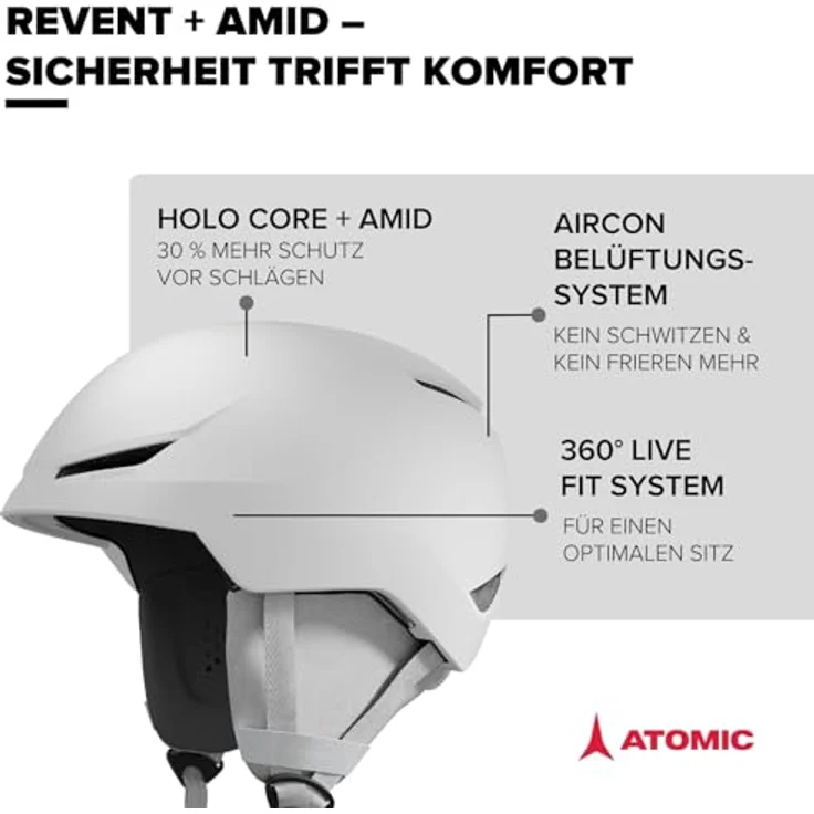 ATOMIC REVENT LITE Skihelm, Weiß, Größe 51–55, mit 360° Fit System, Aircon Belüftungssystem und Holo Core für maximale Stoßdämpfung – Bild 2