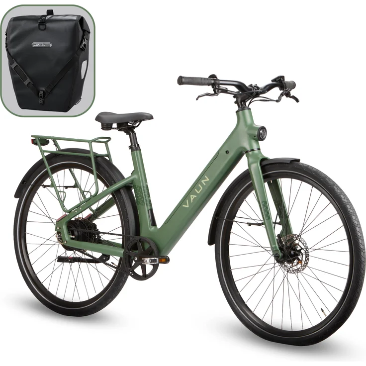 VAUN Sight Wave 28 Zoll Elektrofahrrad, Riemenantrieb, Disc-Bremse, 36V 11,8Ah Akku, RH 54 cm, E-Bike in grün-matt