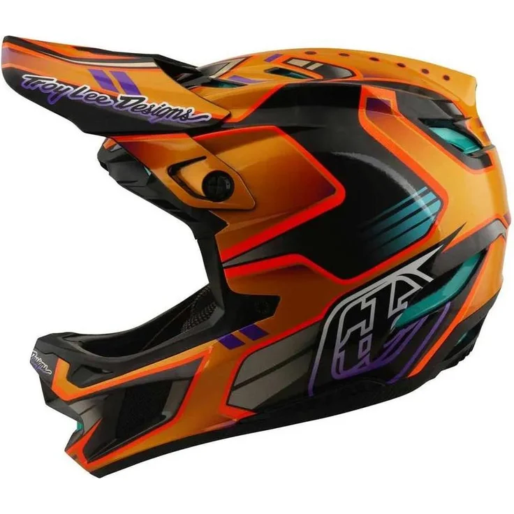 Troy Lee Designs D4 Carbon Downhillhelm, MIPS® C2 Schutzsystem, UD-Carbonfaser-Schale, anatomische 3D-Wangenpolster, orange, Größe M – Bild 1