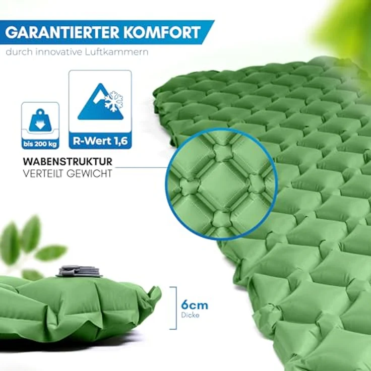 NORDMUT Isomatte Ultraleicht, aufblasbare Campingmatratze mit Reparaturset, wetterfest und kompaktem Packmaß, grün – Bild 4