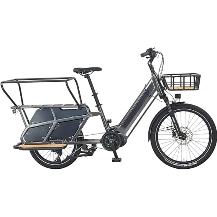 Prophete URBANICER 4.0 Urban Longtail-E-Bike 24", AEG 250W Mittelmotor, 170 km Reichweite, 9-Gang, hydraulische Scheibenbremsen, LED-Beleuchtung, integrierter Li-Ion Akku, grau