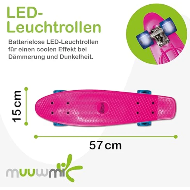 NoRules Skateboard ABEC 5 Fun pink mit Leuchtrollen – Bild 6
